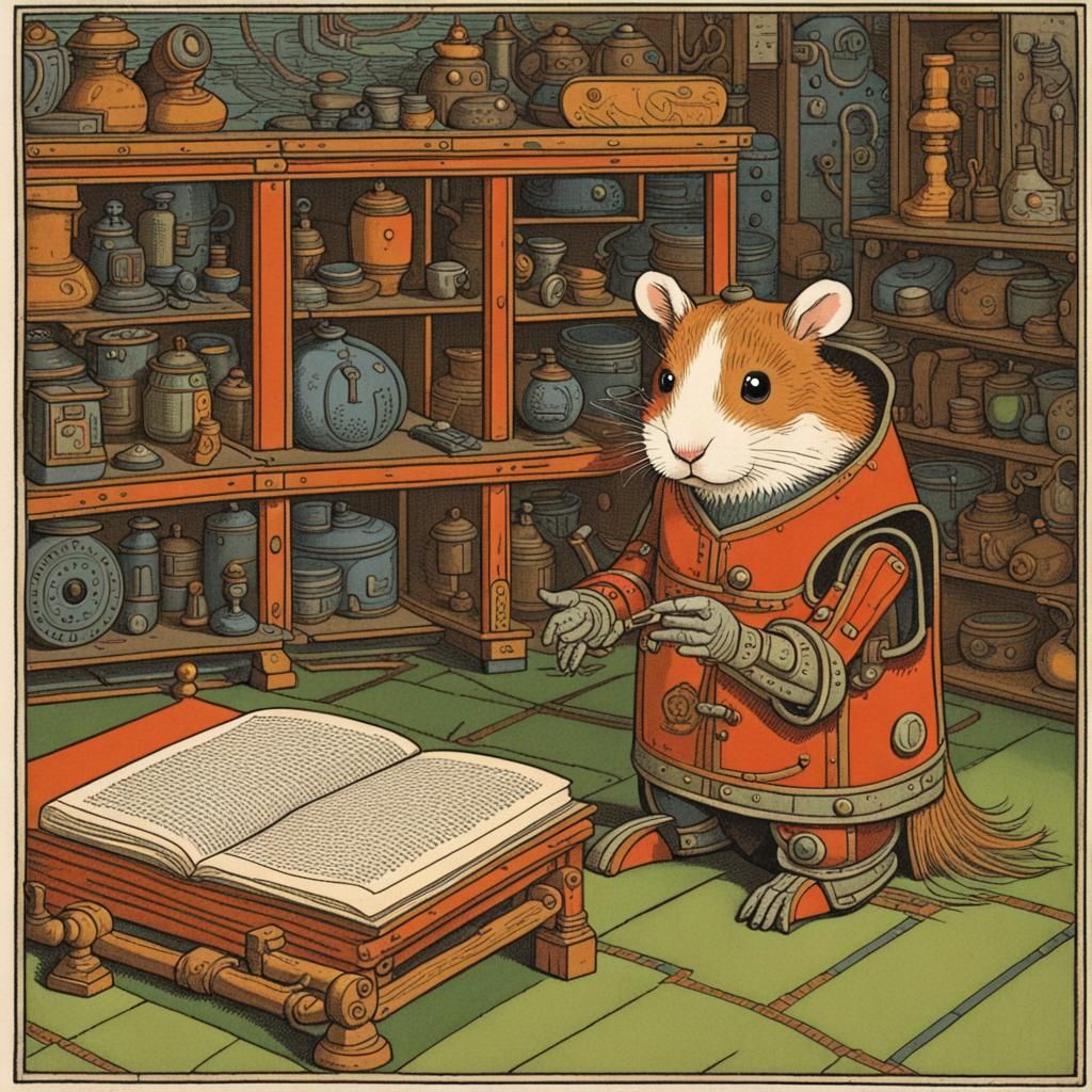 Adorable Robot Hamster Guide in Bilibin Style