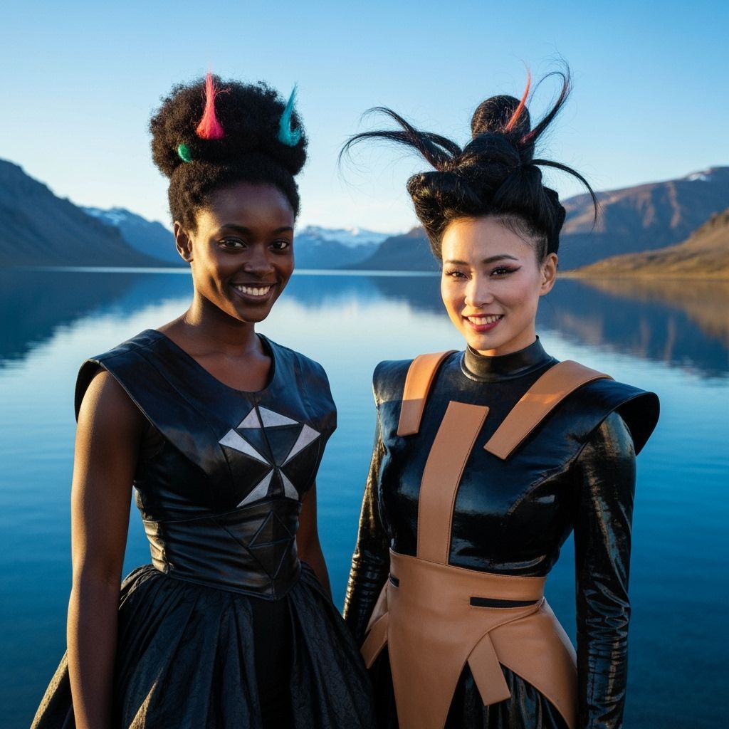 Futuristic Women by Icelandic Lake in Graffiti Style