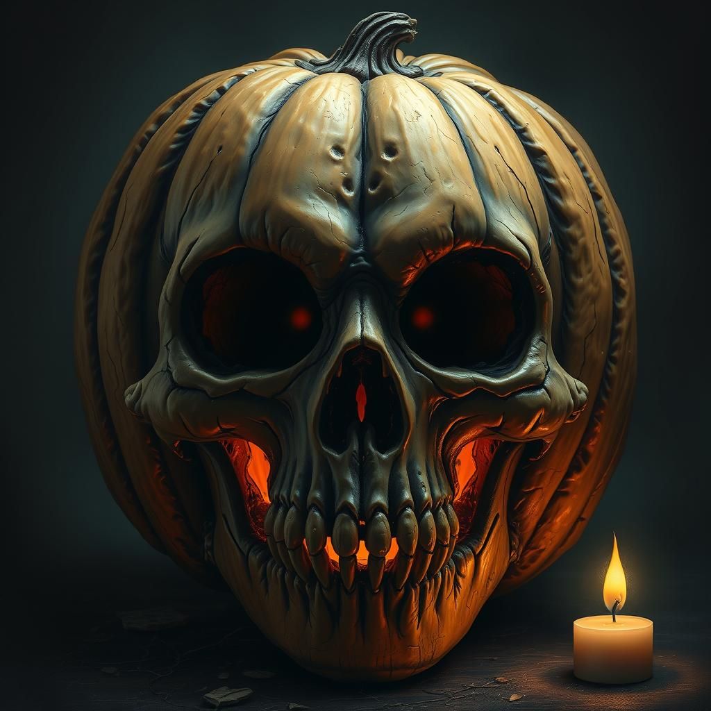 Eerie Pumpkin Skull Candlelight Matte Painting