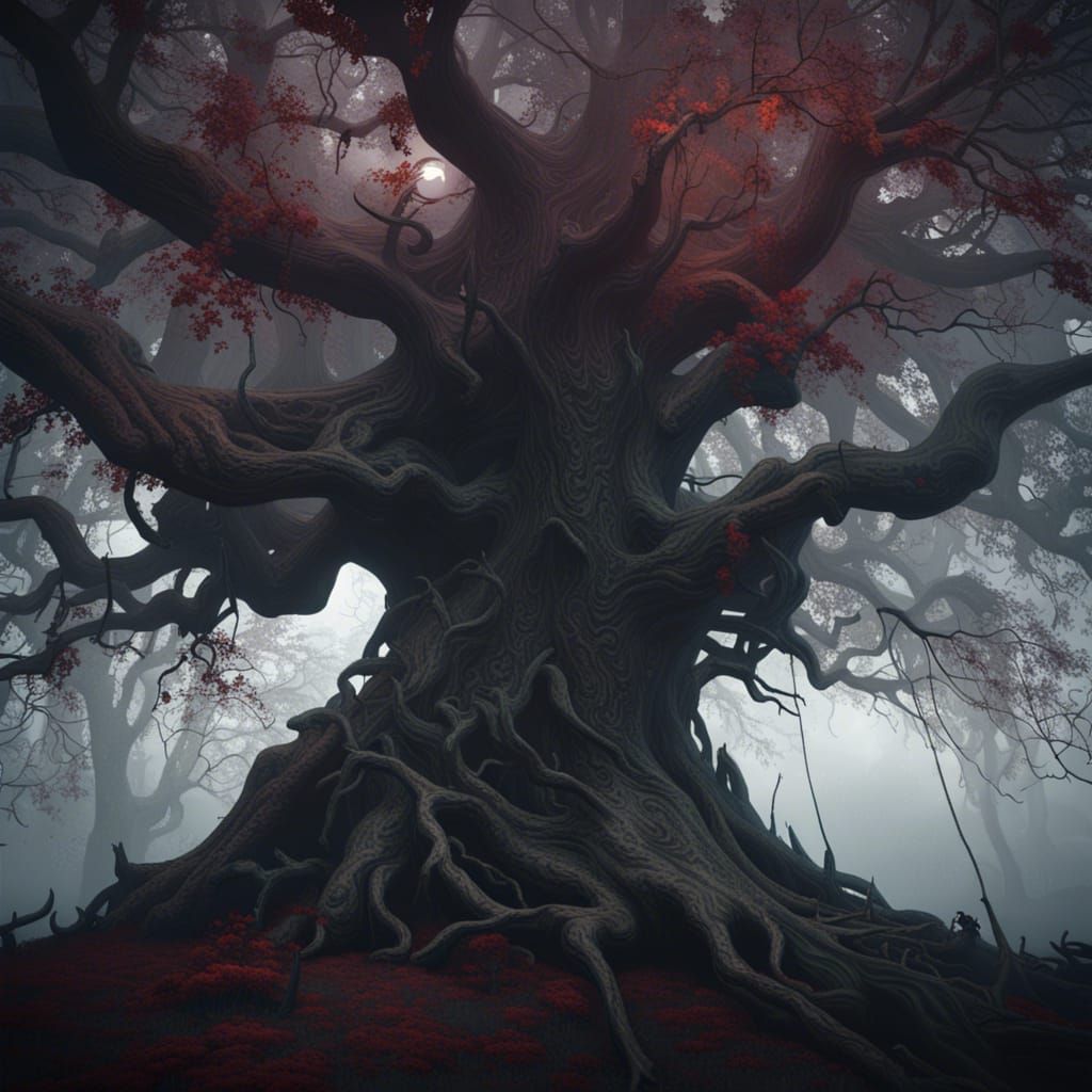Sinister Vampire Tree in Gothic Horror Style