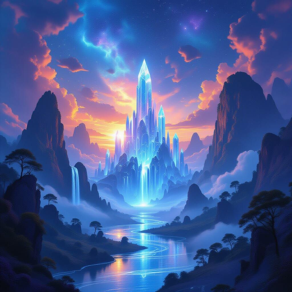 Ethereal Twilight Landscape with Crystal Spires