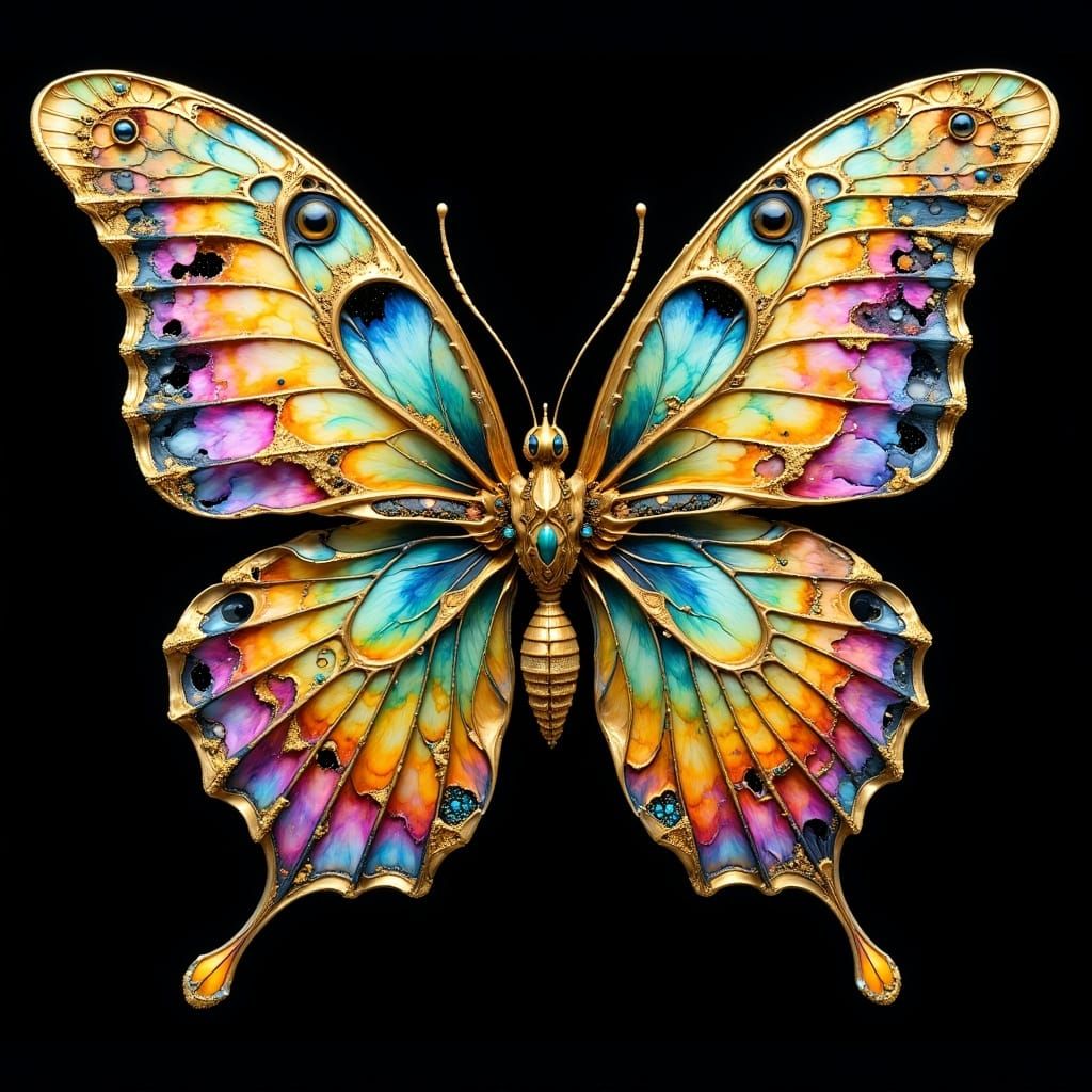 Iridescent Butterfly in Abstract Fractal Style