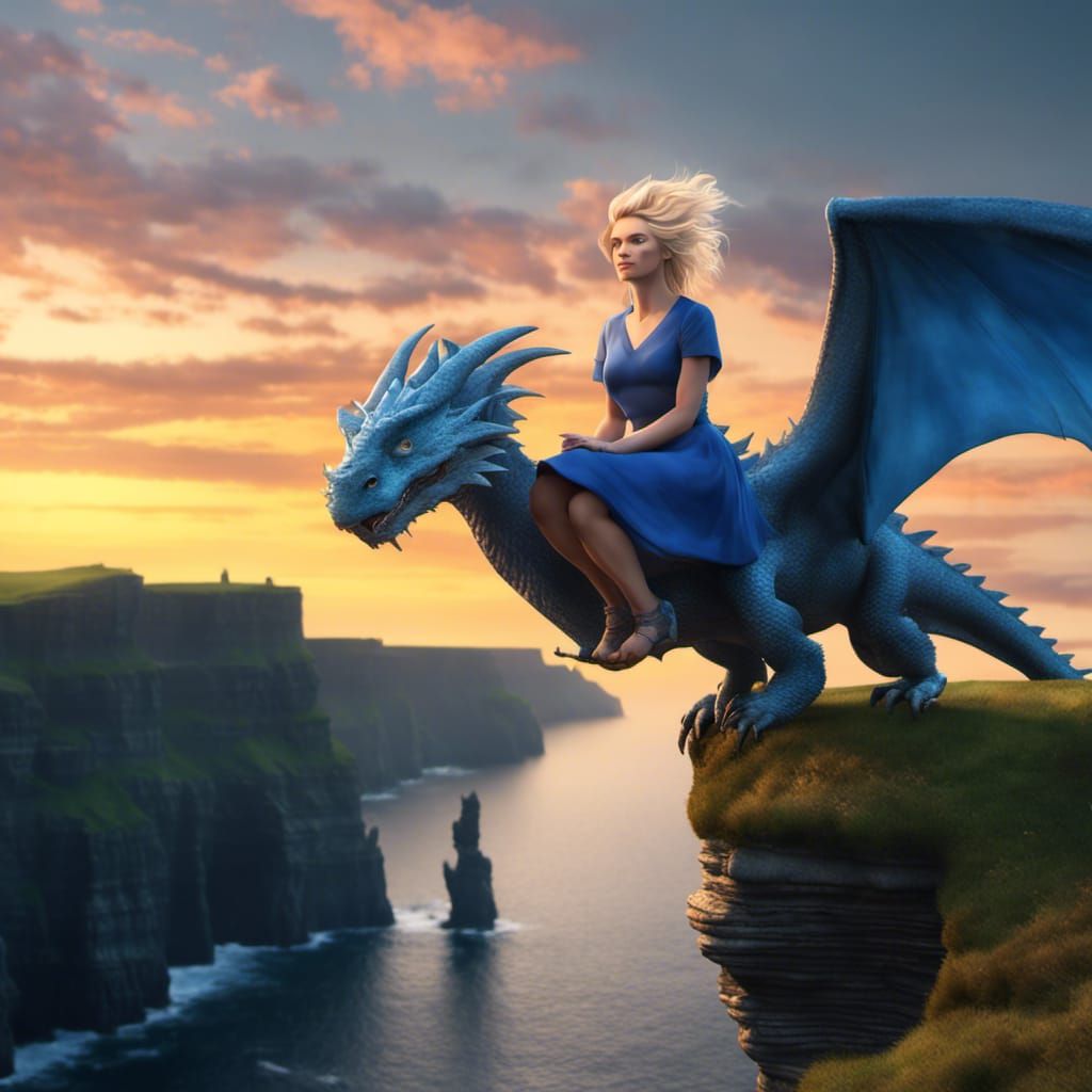 Woman on Dragon over Cliffs of Moher