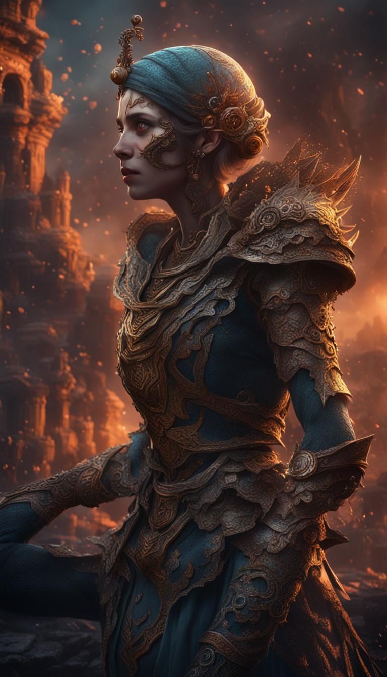 Woman Overwhelmed: Detailed Matte Painting