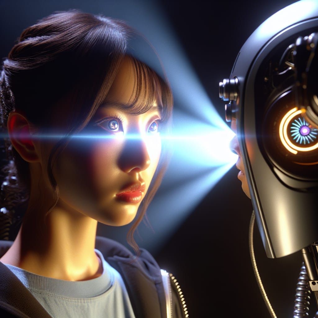 Futuristic Hypnosis Showdown: Woman vs. Robot in 2100