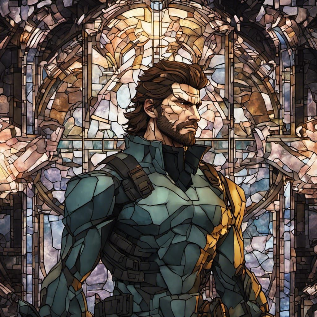 Stained Glass Solid Snake, Detailed Digital Art