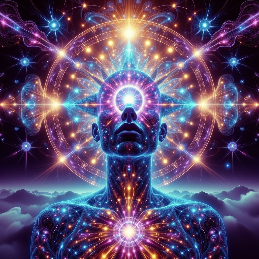 Visionary Third Eye Figure in Geometric Reflections