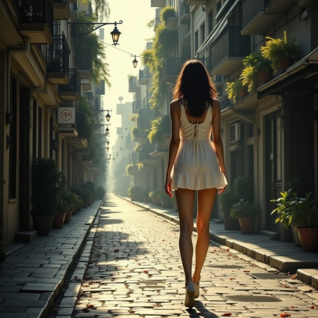 Fashion Model on Quiet Sunlit Street