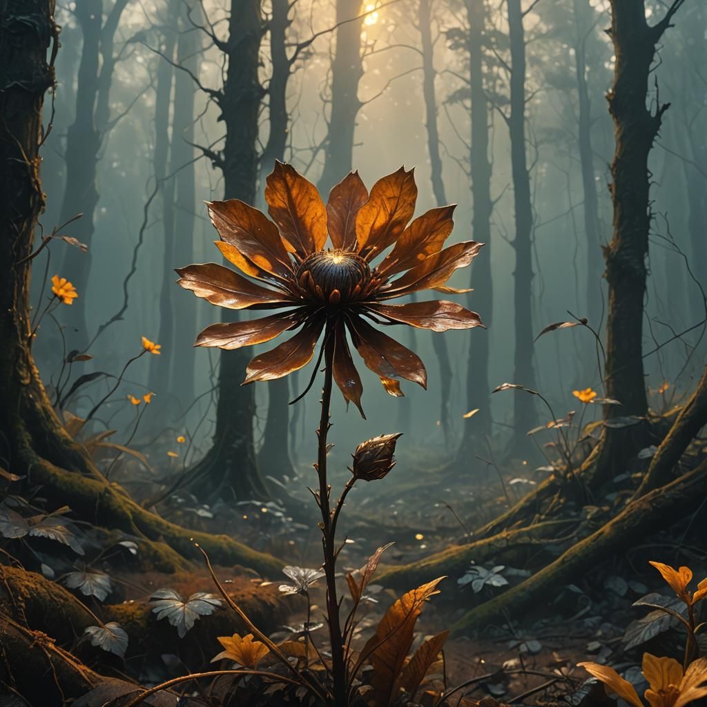 Rusty Flower in Mystical Forest: Digital Matte Painting