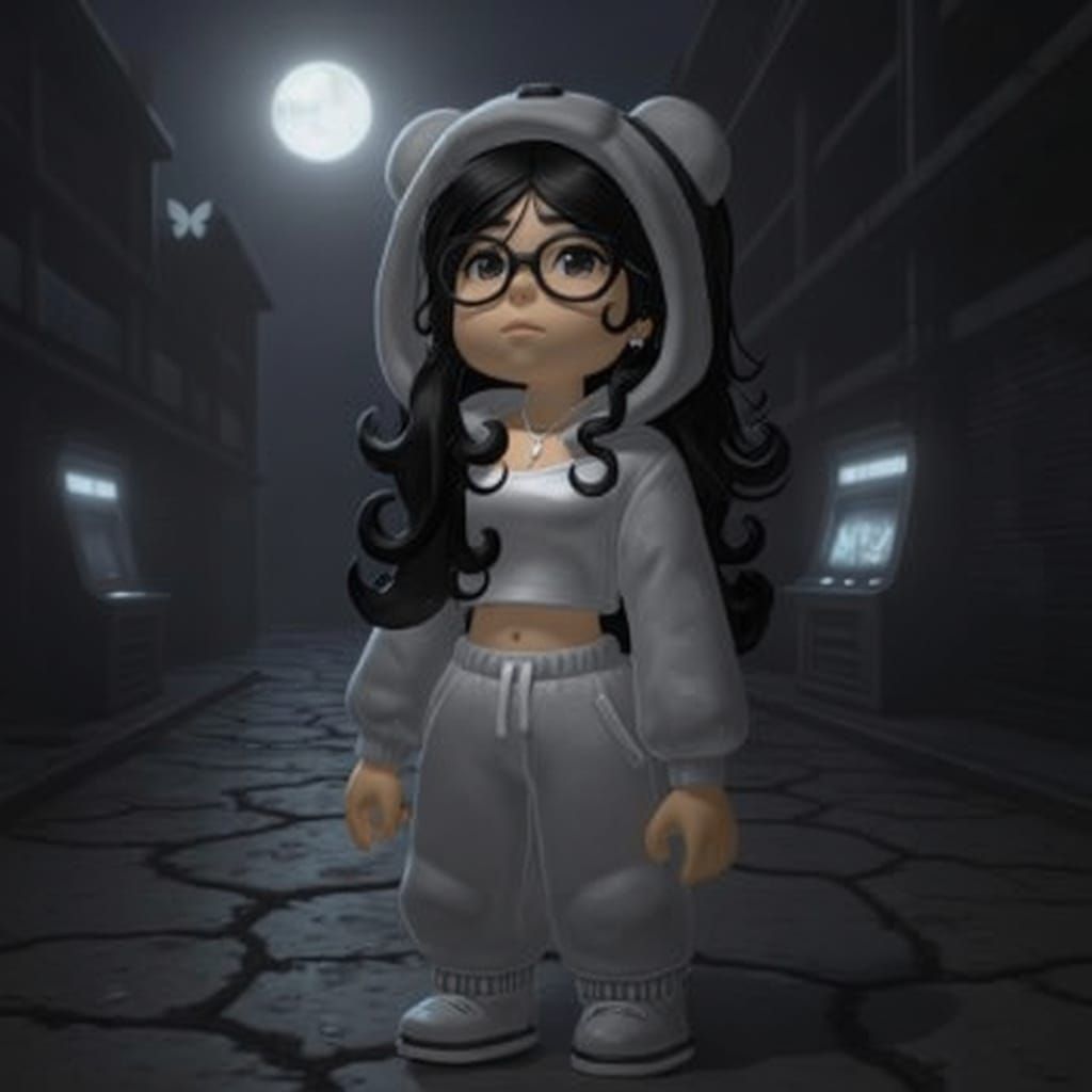 Mysterious Girl in Abandoned Plaza Under Silver Sky