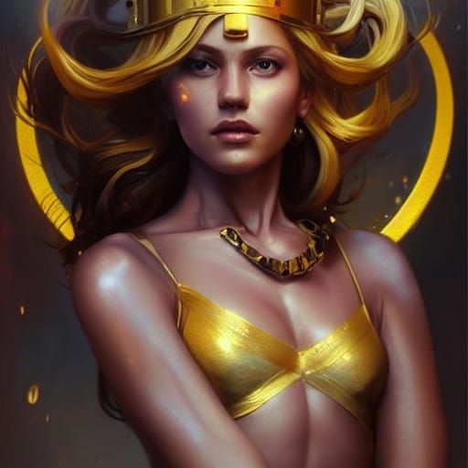 Golden Haired Queen Portrait in Hyperdetailed Style