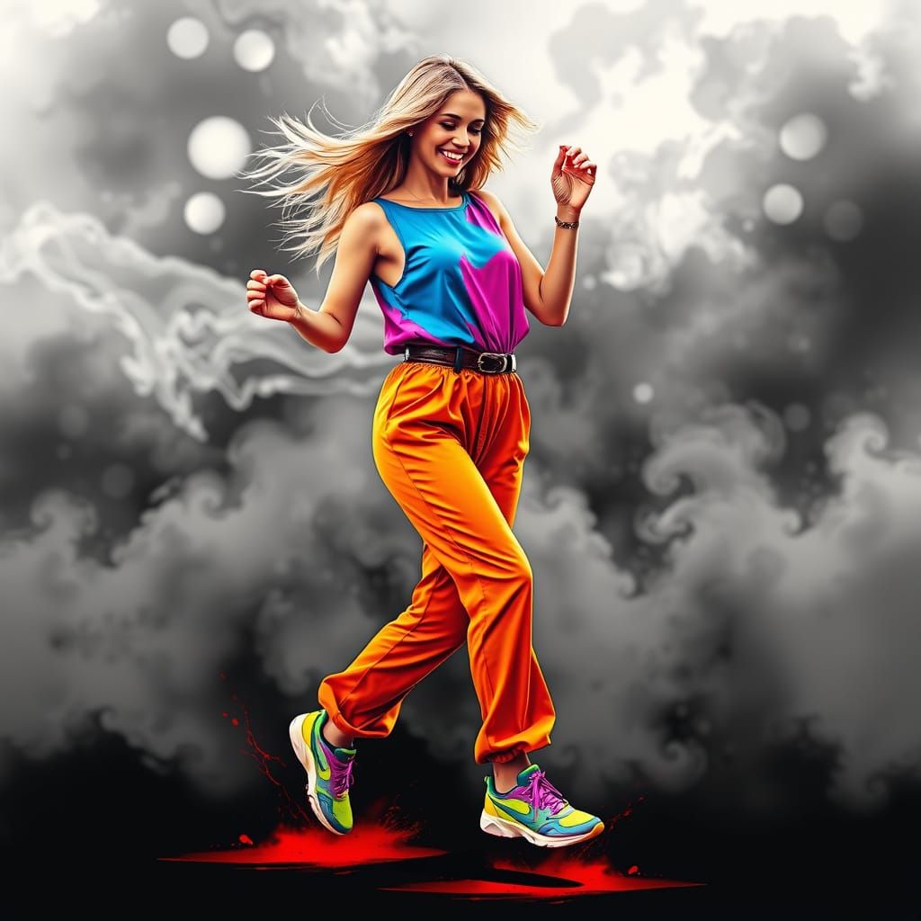 Vibrant Nightclub Dancer in Bold, Electric Colors