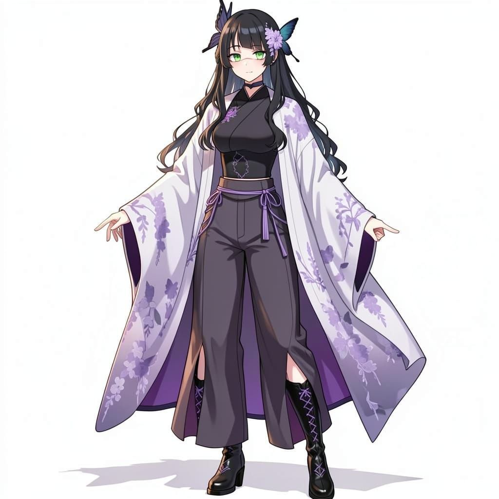 Elegant Woman in Anime Style with Lavender Haori
