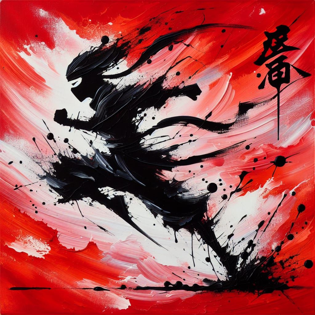 Abstract Ninja Silhouette in Acrylic Painting