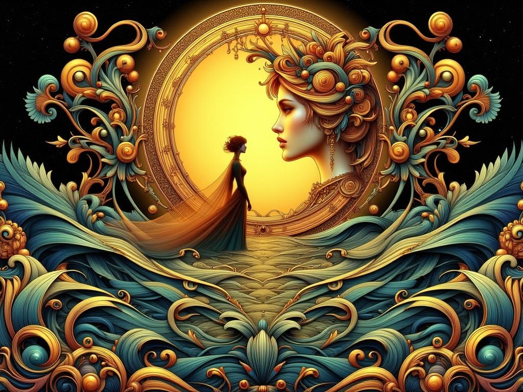 Surreal Sea Scene in Gustav Klimt Style