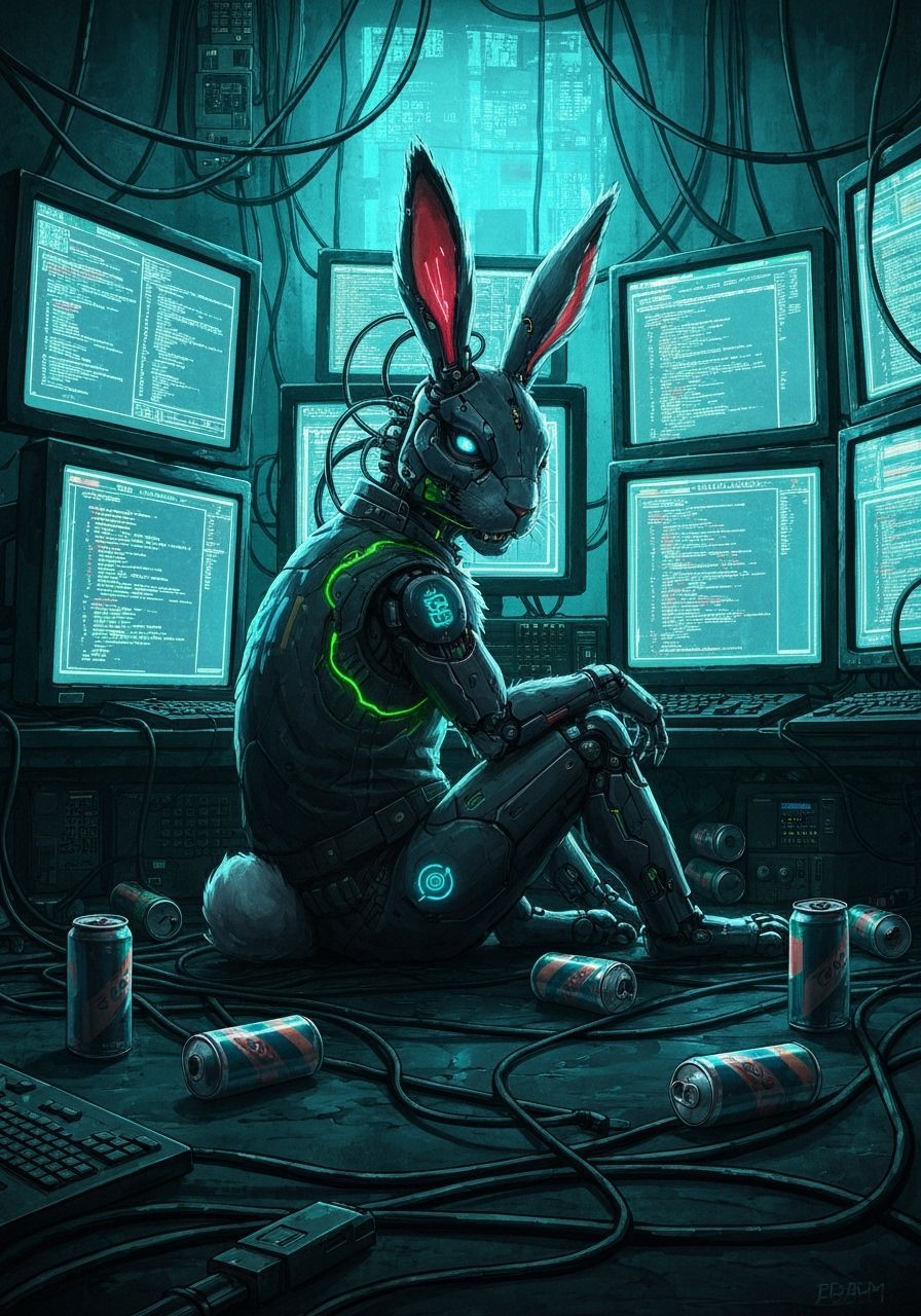 Cybernetic Rabbit Hacker in Cyberpunk Style