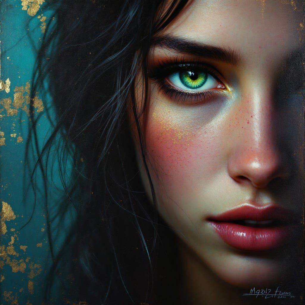 Glowing Portrait of a Woman in an Antique Oil Painting Style