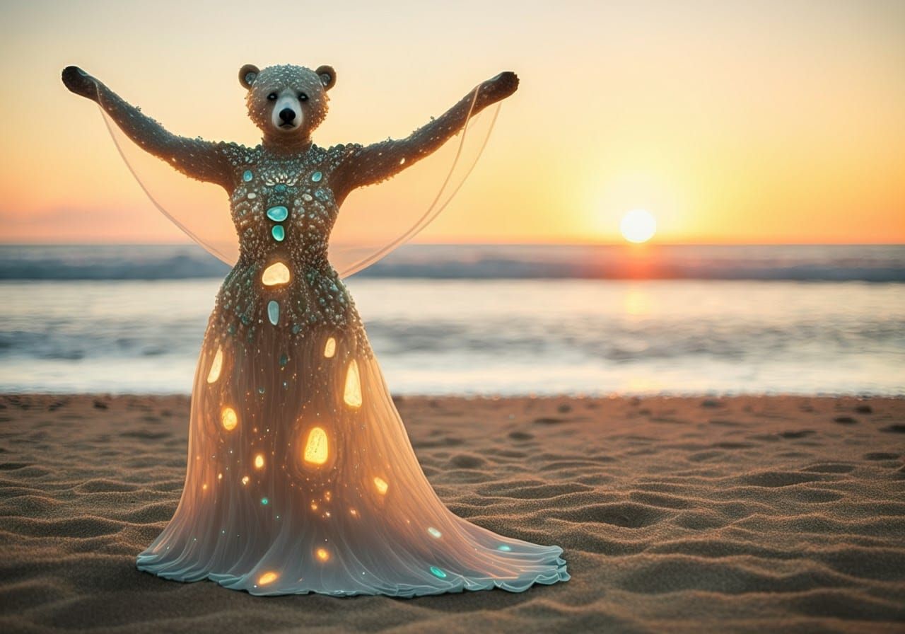 Sea Glass Couture Bear-Orchids in a Dream Realm