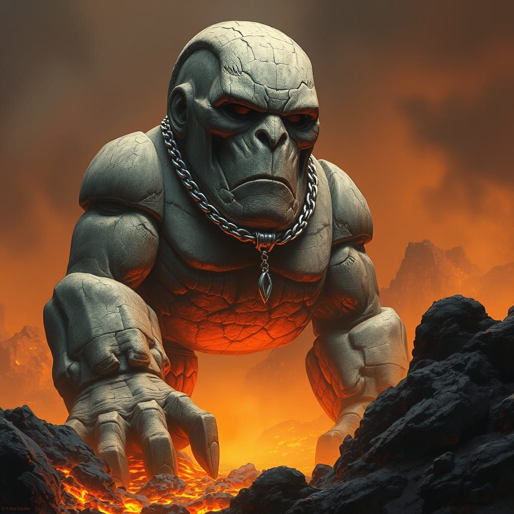Ancient Stone Golem Surveys Volcanic Domain in Fiery Glory