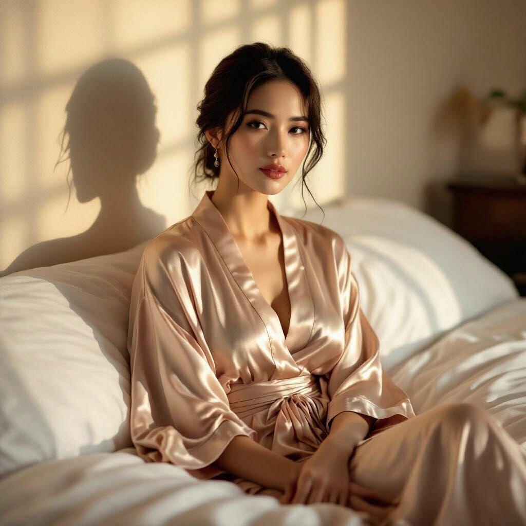 Woman in Silk Robe with Soft Cinematic Lighting