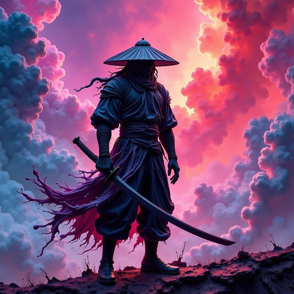 Cyberpunk Samurai on Neon Rooftop