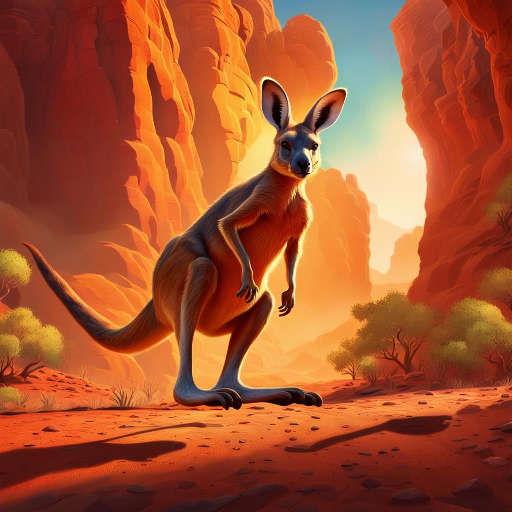 Kangaroo and Joey in Australian Outback Concept Art