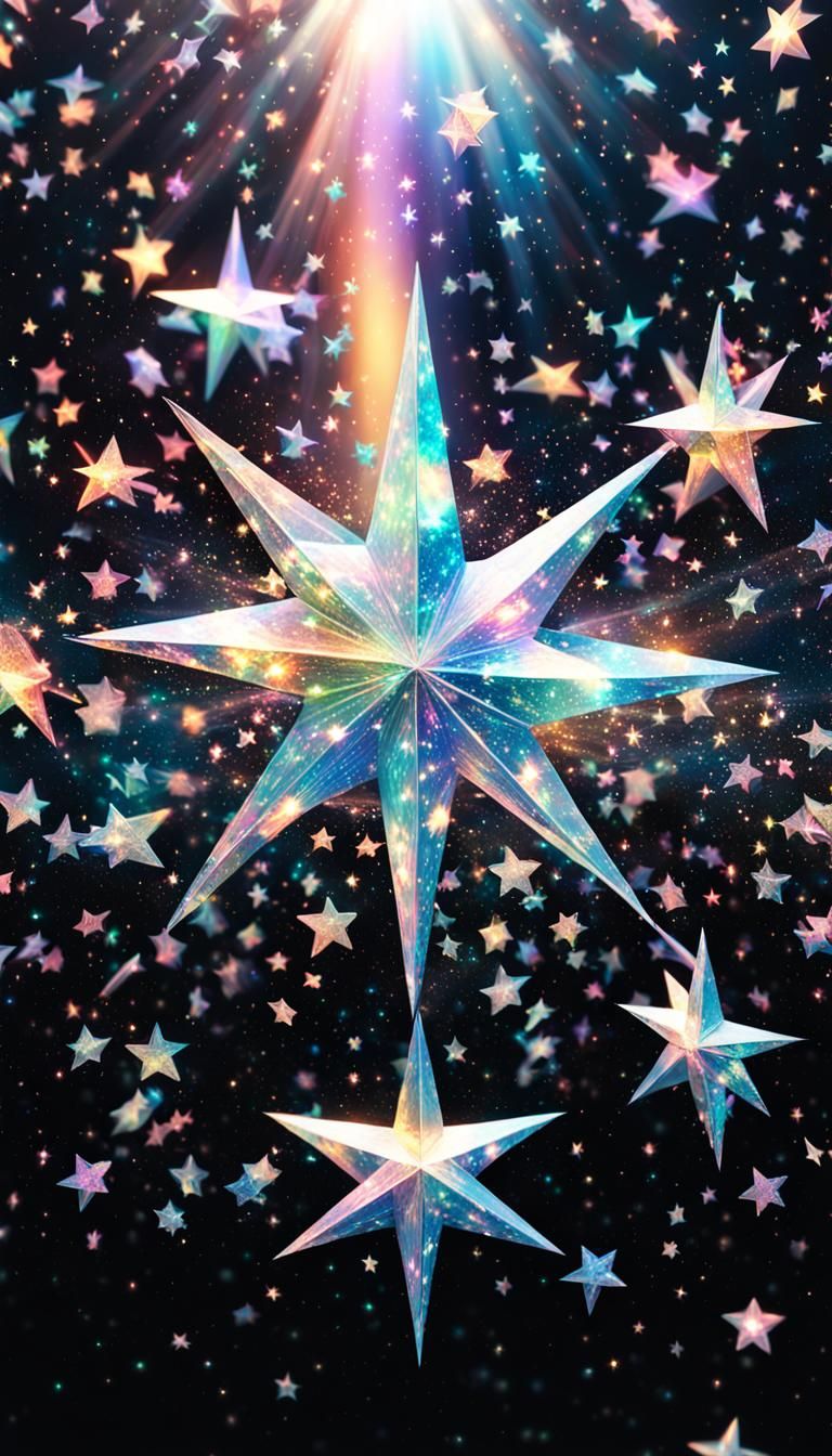 Surreal 3D Masterpiece with Stars and Prisms