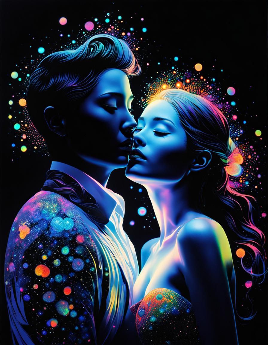 Bioluminescent Ink Splatter Art of Dancing Couple