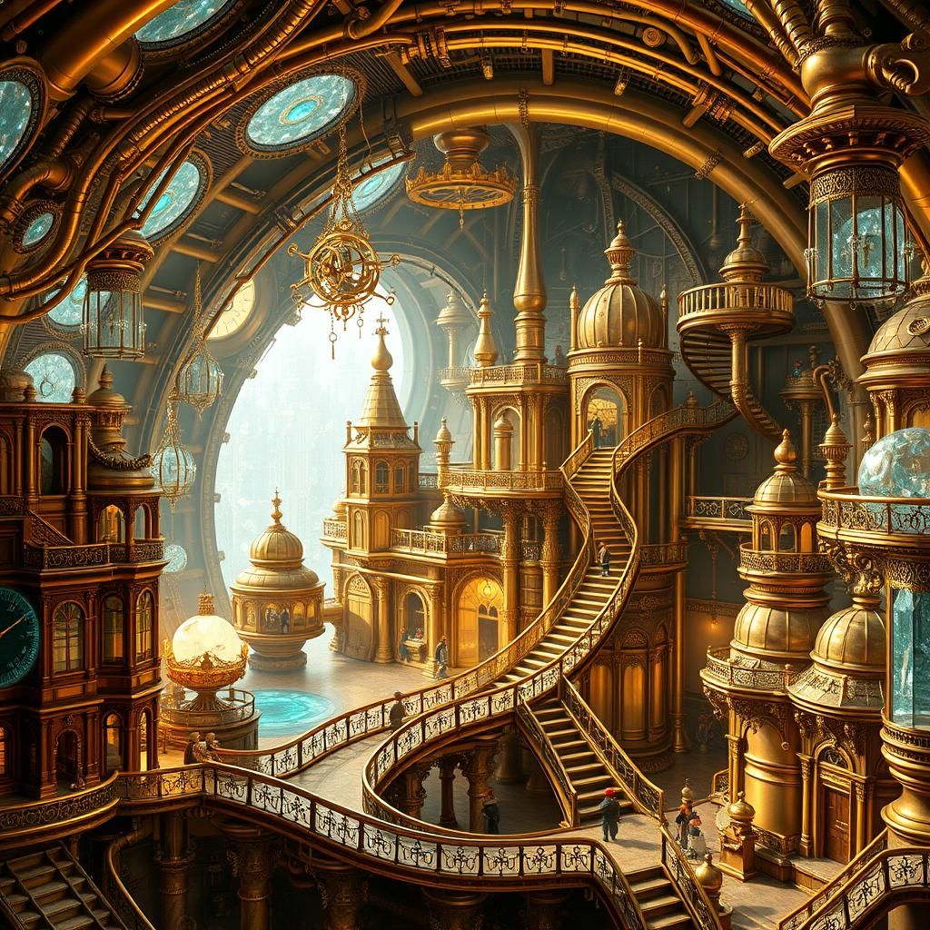 Clockwork Gnomish Metropolis in Science Fantasy Style