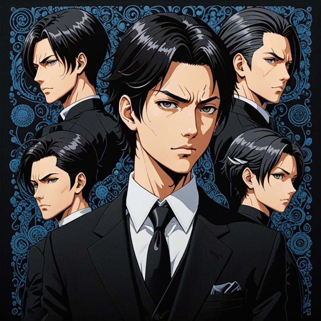 Intricate Anime Needlepoint Hiroya Oku Drawing Gantz Characters Black Suits