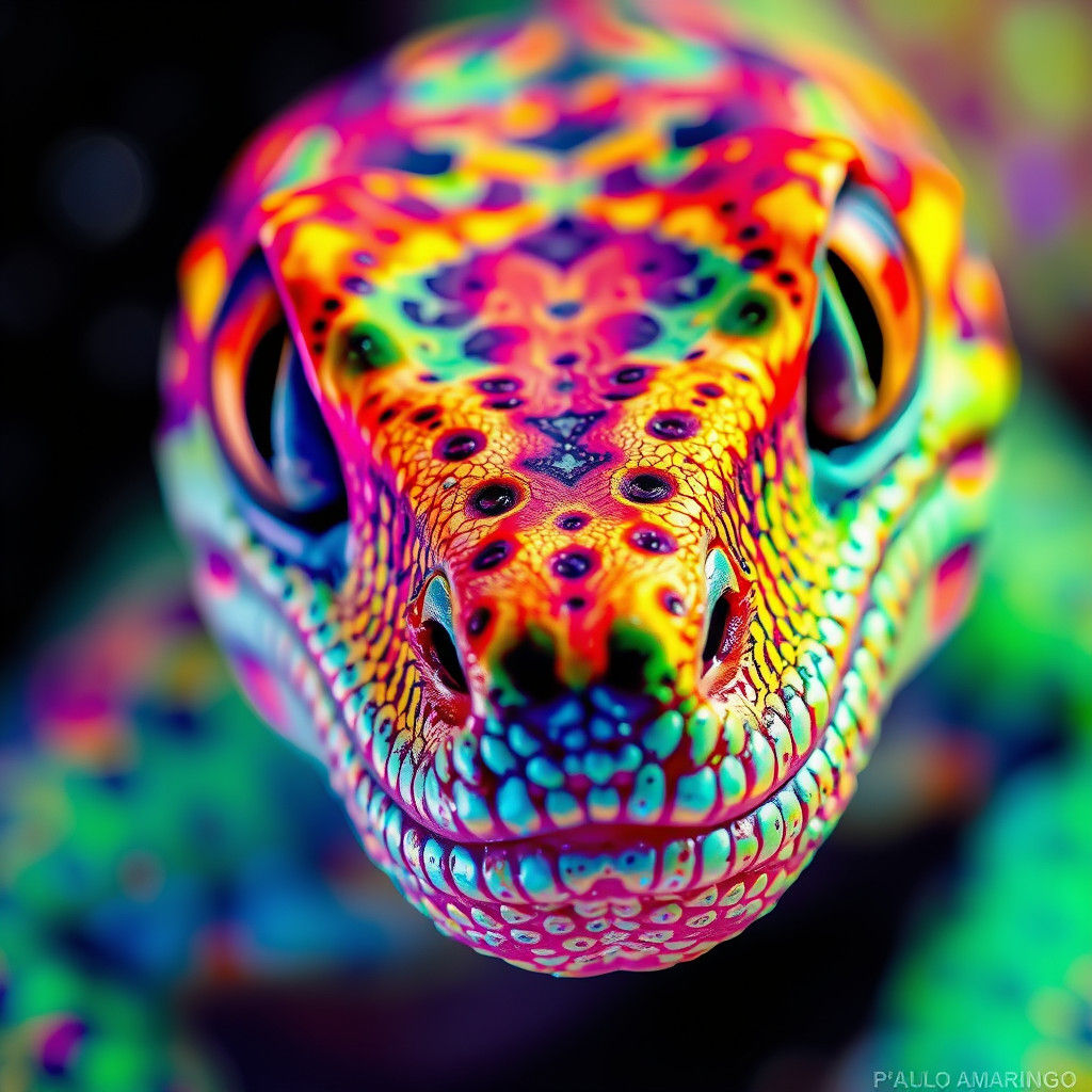 Vibrant Basilisk Close-Up: Holographic Cosmic Illustration