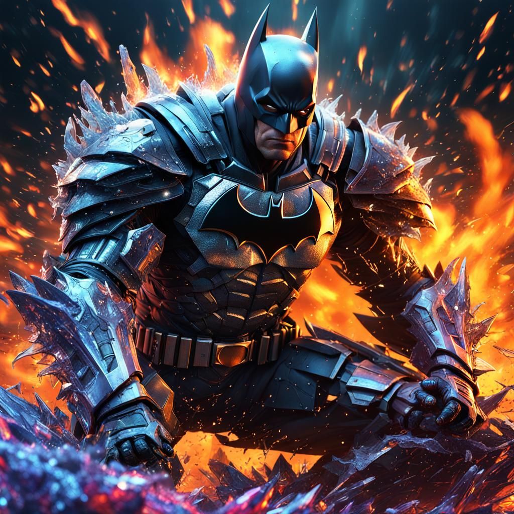 Batman in Ice and Flames Armor: 3D Render