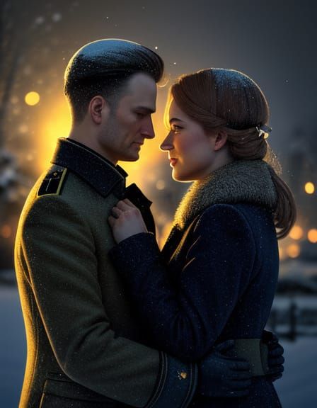 Watercolor Embrace: A Romantic World War 2 Scene