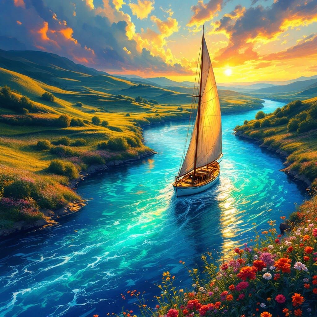 Sailboat Navigates River of Creativity in Post-Impressionist...