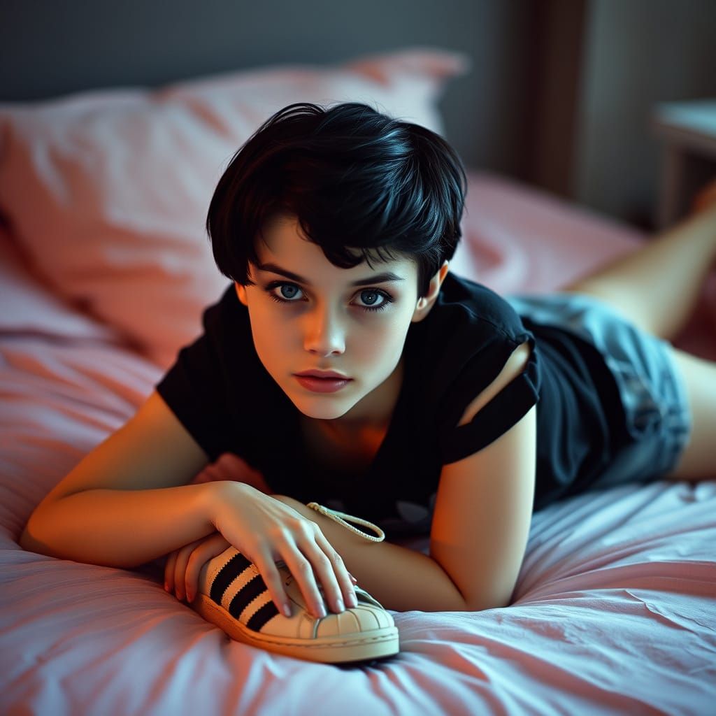 Cinematic Film Still of a Woman on Bed