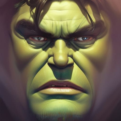 Hyperdetailed Hulk Portrait in Triadic Colors