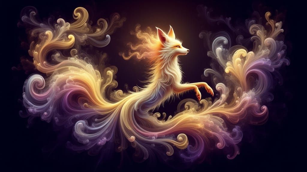 Mystical Fox with Luminous Name in Cosmic Scene