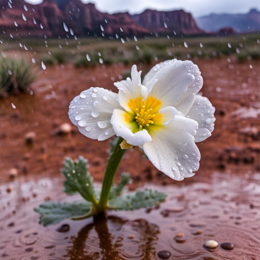 White Primrose in Utah Desert Rain
