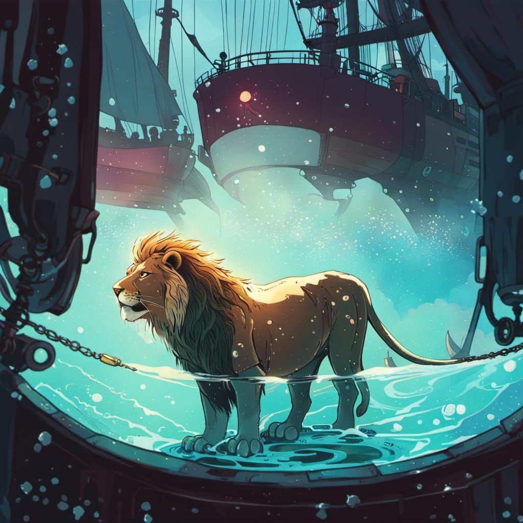 Lion Pirate Portrait in Cyberpunk Inkpunk Style