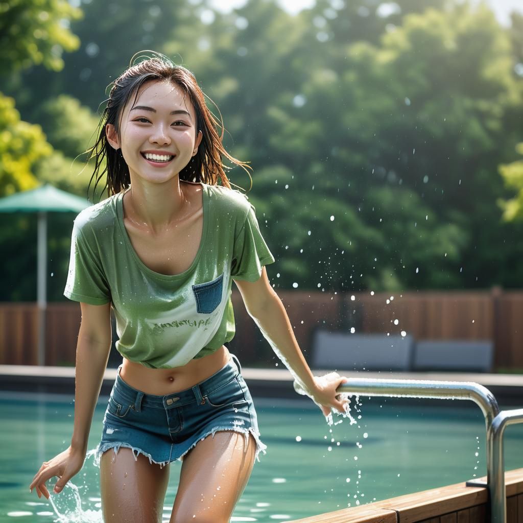 Young Woman About to Dive: 3D Rendered Image