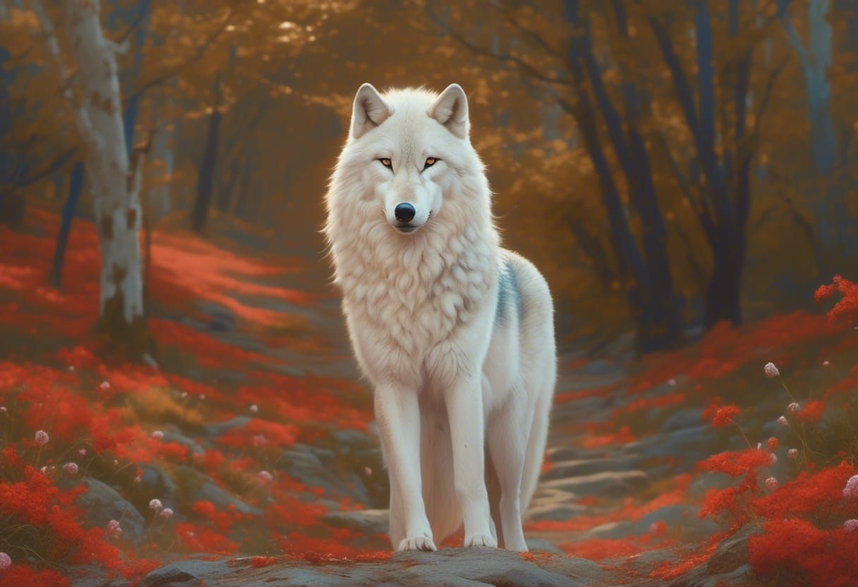 Wolf Goddess with Glistening Skin and Mosaic Fur