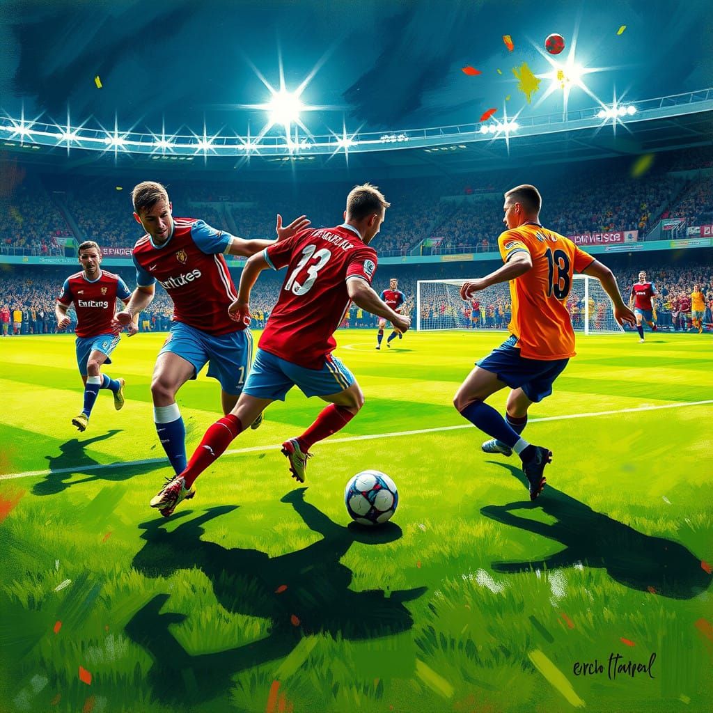 Premier League Football Match in Vibrant Impressionist Style