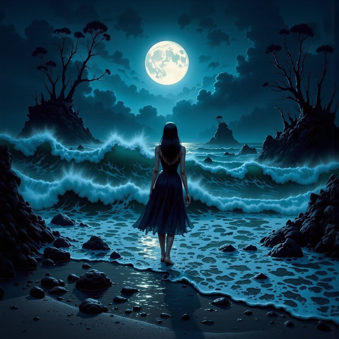 Mystical Women of the Midnight Sea in Dark Fantasy Art