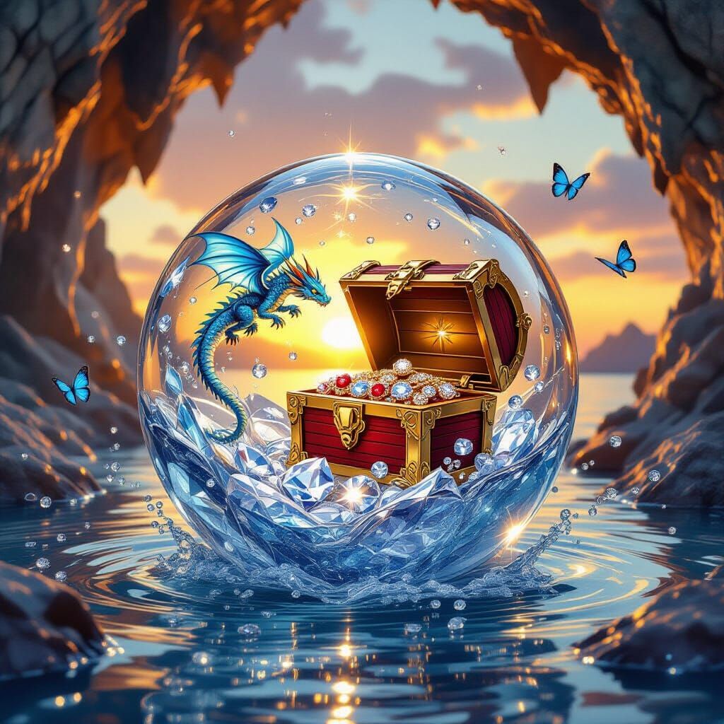 Jeweled Treasure Orb with Dragon, Mucha Style