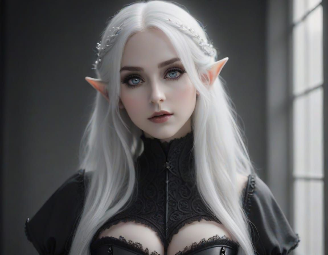 Hyperrealistic Elf Portrait with Silver Hair