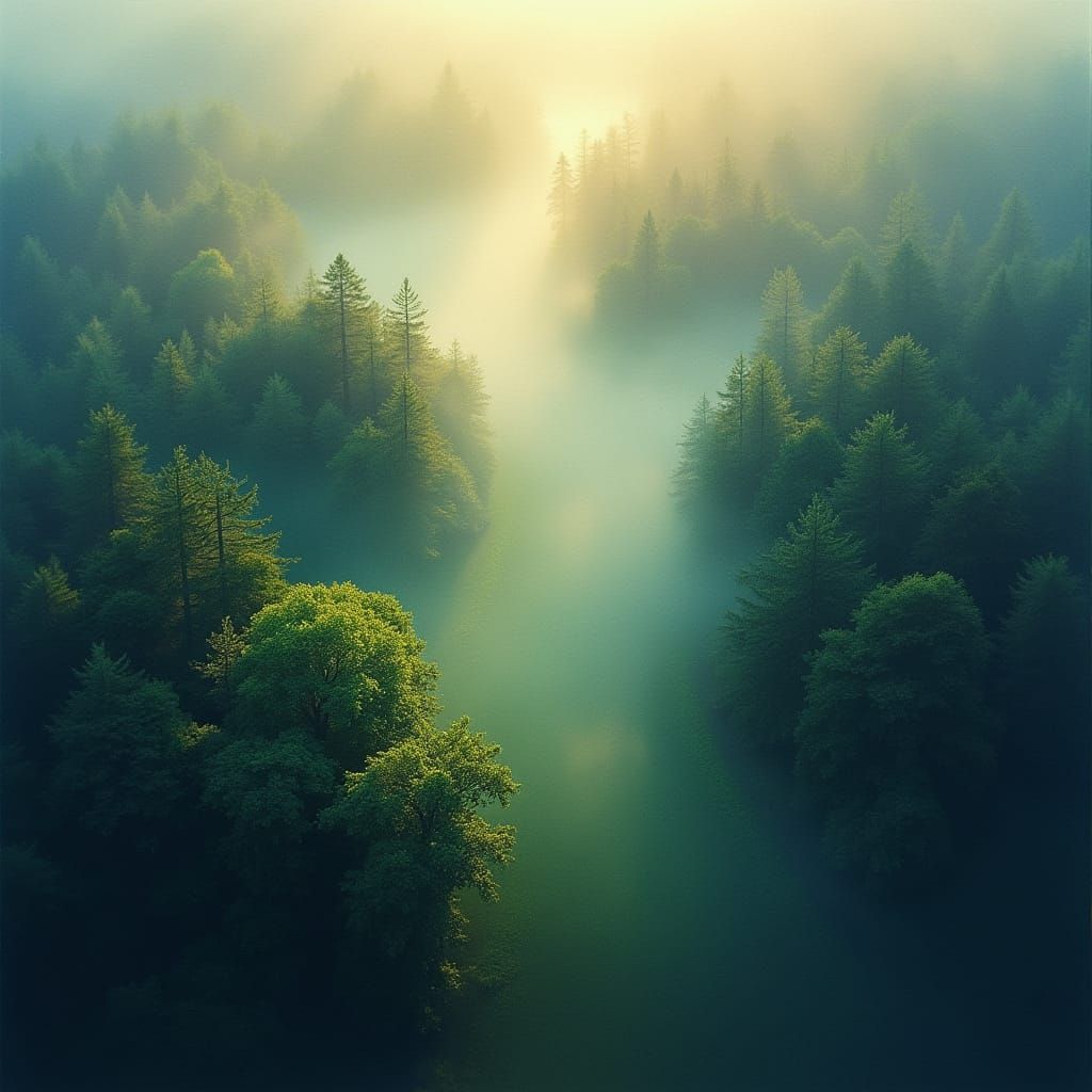 Ethereal Morning Forest in Impressionist Style