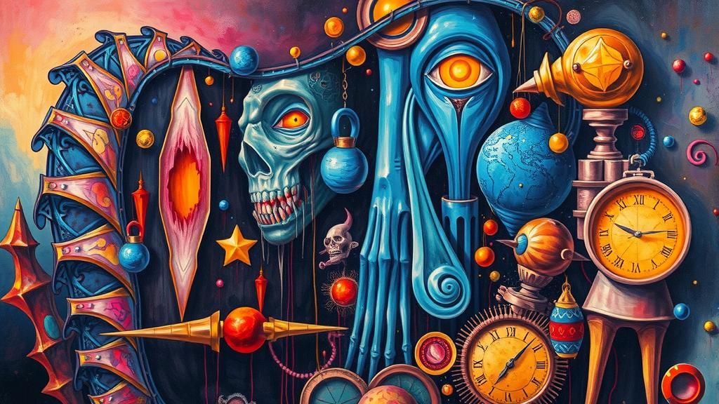 Surreal Dreamscape with Abstract Forms and Vivid Colors