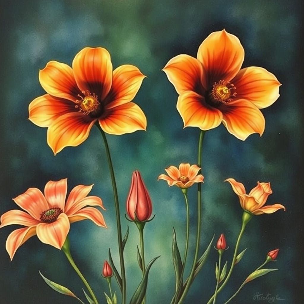 Vibrant Dreamlike Floral Scene in Magical Realism Style