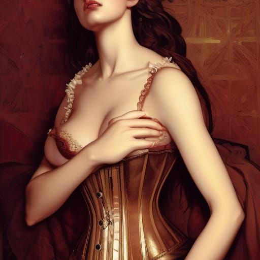 Beautiful Woman in Corset, Hyperrealistic Digital Art