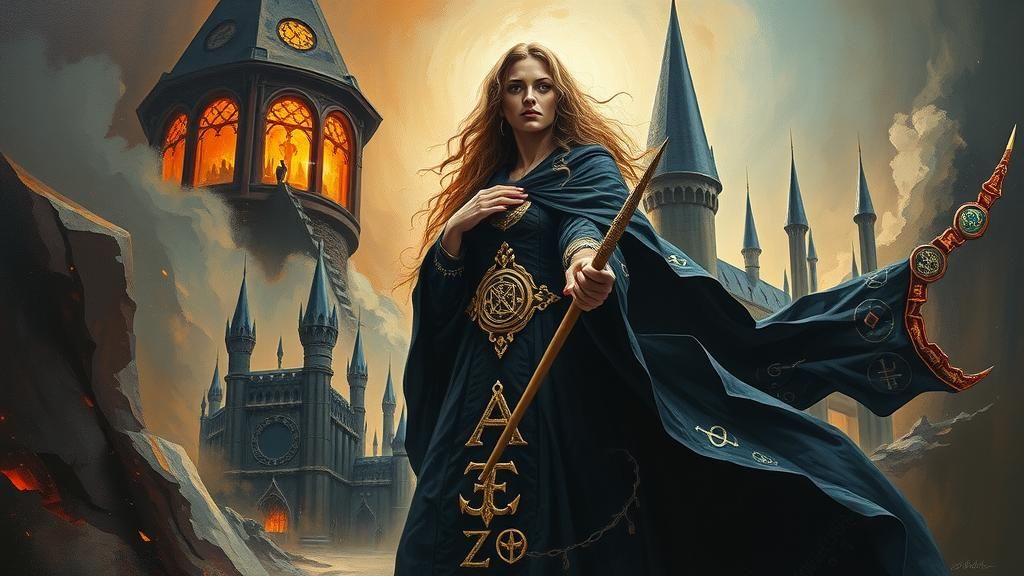 Mystical Sorceress in Surreal Hogwarts Dreamscape